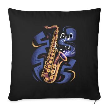 Saxophone avec notes de musique - Housse de coussin décorative 45 x 45 cm - noir - Devant