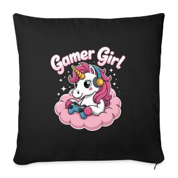 Gamer Girl Licorne - Housse de coussin décorative 45 x 45 cm - noir - Devant