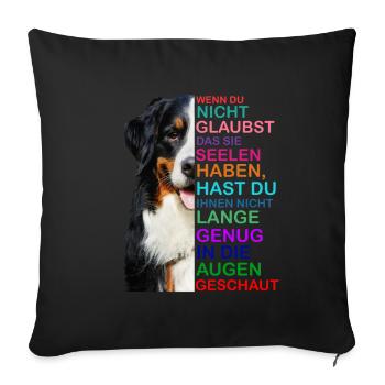 Bernese Mountain Dog soul regarde un propriétaire de chien - Housse de coussin décorative 45 x 45 cm - noir - Devant