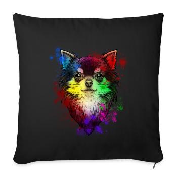 Portrait de chien Chihuahua - Housse de coussin décorative 45 x 45 cm - noir - Devant