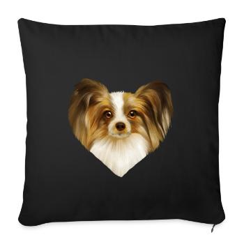 Portrait de chien Papillon - Housse de coussin décorative 45 x 45 cm - noir - Devant