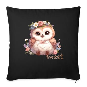 Hibou mignon avec des fleurs - Housse de coussin décorative 45 x 45 cm - noir - Devant