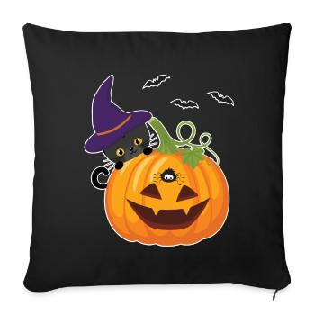 Halloween Citrouille Chat Costume Party Citrouille Creepy Pumpkin - Housse de coussin décorative 45 x 45 cm - noir - Devant