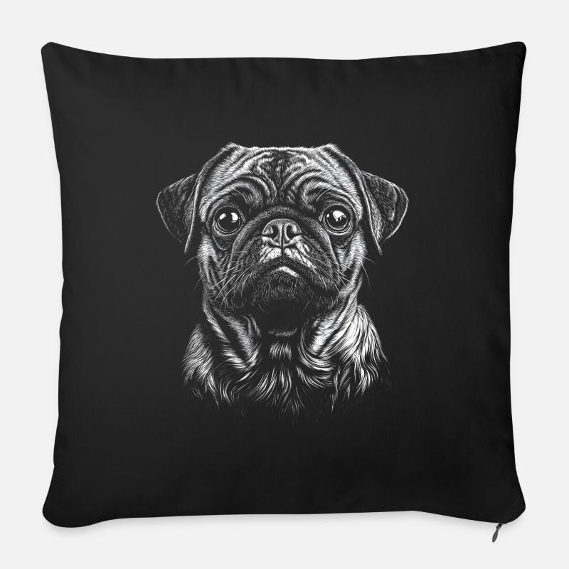 Mops Portrait Hunde Hund - Sofakissenbezug 45 x 45 cm - Schwarz