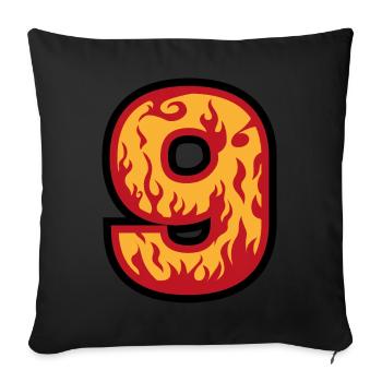 Nummer 9 mit Flammen - Zahl neun mit Feuer 🔥 - Sofakissenbezug 45 x 45 cm - Schwarz - Vorne