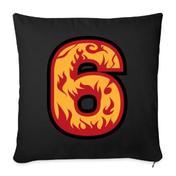Nummer 6 mit Flammen - Zahl sechs mit Feuer 🔥 - Sofakissenbezug 45 x 45 cm - Schwarz - Vorne