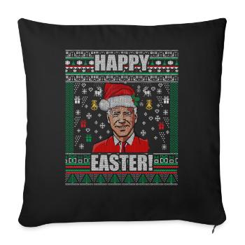 Drôle Biden Pull de Noël laid Joyeuses Pâques - Housse de coussin décorative 45 x 45 cm - noir - Devant
