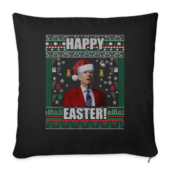 Drôle Biden Pull de Noël moche Joyeuses Pâques - Housse de coussin décorative 45 x 45 cm - noir - Devant