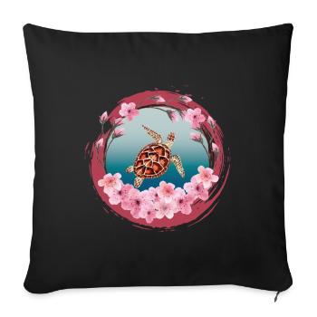 Turtle_Cherry-Blossom - Sofakissenbezug 45 x 45 cm - Schwarz - Vorne