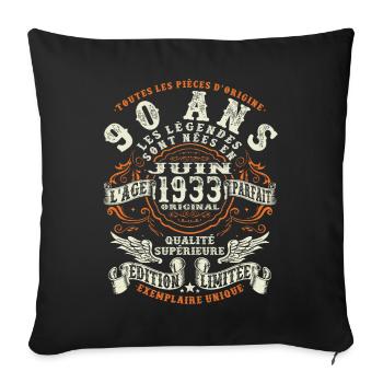 90 ans - juin 1933 - anniversaire 1933 - Housse de coussin décorative 45 x 45 cm - noir - Devant