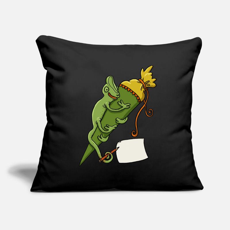 Caméléon avec cône d’école et bout de papier Housse de coussin décorative 45 x 45 cm