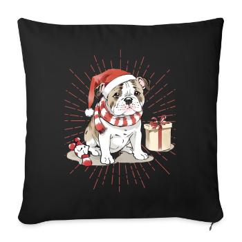 Bulldog Joyeux Noël Chien Chiens - Housse de coussin décorative 45 x 45 cm - noir - Devant