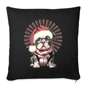 drôle Père Noël Bulldog chiens de Noël - Housse de coussin décorative 45 x 45 cm - noir - Devant