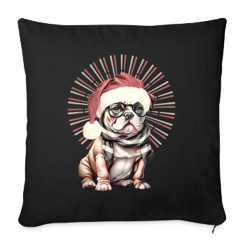 drôle Père Noël Bulldog chiens de Noël - Housse de coussin décorative 45 x 45 cm - noir - Devant