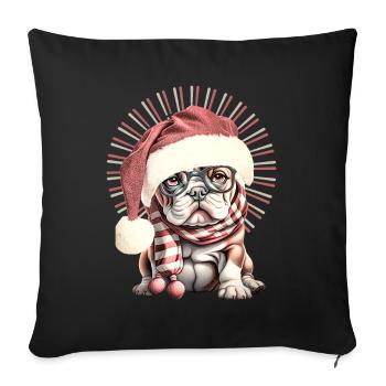 drôle Père Noël Bulldog chiens de Noël - Housse de coussin décorative 45 x 45 cm - noir - Devant