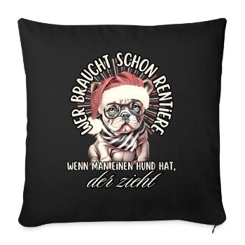 drôle Père Noël Bulldog chiens de Noël - Housse de coussin décorative 45 x 45 cm - noir - Devant