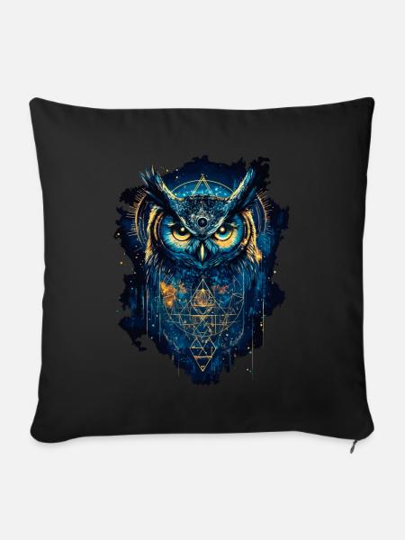 Eule Vogel Wächter Nacht Natur Mystisch Bunt Kunst - Sofakissenbezug 45 x 45 cm - Schwarz