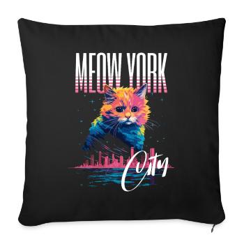 New York City Katze Meow Stadt Skyline Amerika USA - Sofakissenbezug 45 x 45 cm - Schwarz - Vorne
