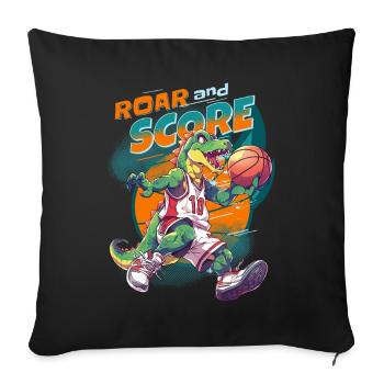Basket-ball dinosaure T-Rex joueur de basket-ball - Housse de coussin décorative 45 x 45 cm - noir - Devant