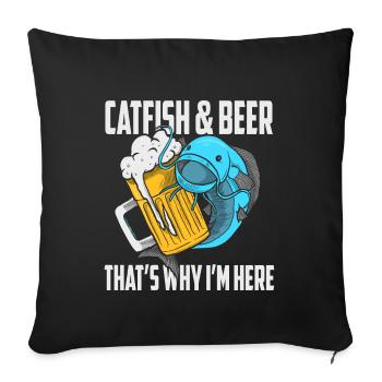 Pêcheur pêche poisson-chat amateur de bière cadeau à tête plate - Housse de coussin décorative 45 x 45 cm - noir - Devant