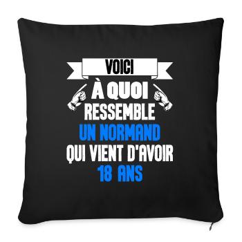 Homme anniversaire Normand Humour Normandie 18 ans - Housse de coussin décorative 45 x 45 cm - noir - Devant
