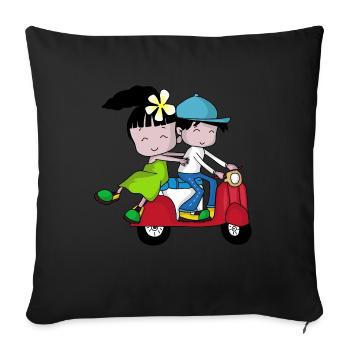 Scooter Couple – Journey with Moped - Sofa pillowcase 17,3'' x 17,3'' (45 x 45 cm) - black - Front