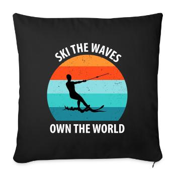 Water skis, water skis, water skiers - Sofa pillowcase 17,3'' x 17,3'' (45 x 45 cm) - black - Front