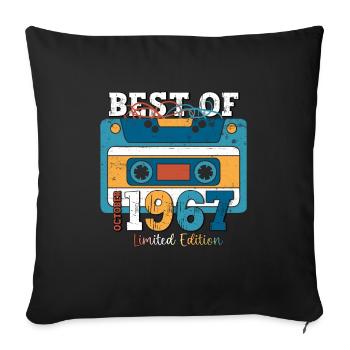 56e anniversaire mari octobre millésime 1967 cassette - Housse de coussin décorative 45 x 45 cm - noir - Devant