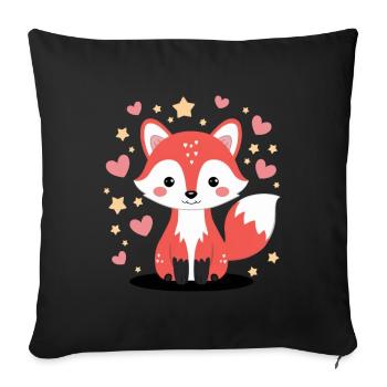 Kawaii Fuchs mit herzen und Sternen - Sofakissenbezug 45 x 45 cm - Schwarz - Vorne