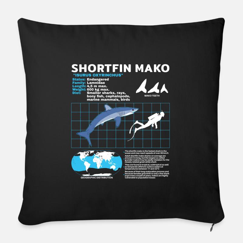 Makohai fact sheet - Sofakissenbezug 45 x 45 cm - Schwarz