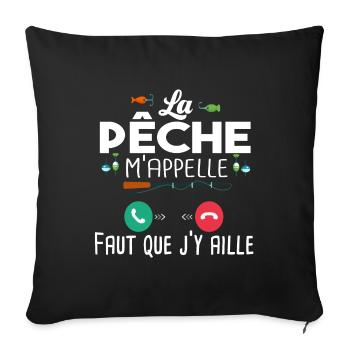 Pêche Pêcheur Poisson Cadeau T-shirt Humour Papa - Housse de coussin décorative 45 x 45 cm - noir - Devant