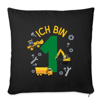 Ich bin 1 Jahr Geburtstag Mädchen Junge Baustelle - Sofakissenbezug 45 x 45 cm - Schwarz - Vorne