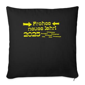 Frohes neues Jahr 2025 Segenswünsche gelber Text - Sofakissenbezug 45 x 45 cm - Schwarz - Vorne