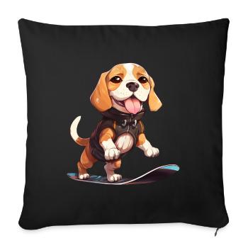 Süßer Beagle Snowboarder - Winterfreude im - Sofakissenbezug 45 x 45 cm - Schwarz - Vorne
