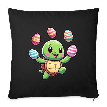 Easter Turtle Juggling Eggs, Artist - Sofa pillowcase 17,3'' x 17,3'' (45 x 45 cm) - black - Front
