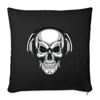 Totenkopf mit Kopfhörer - Sofakissenbezug 45 x 45 cm - Schwarz - Vorne