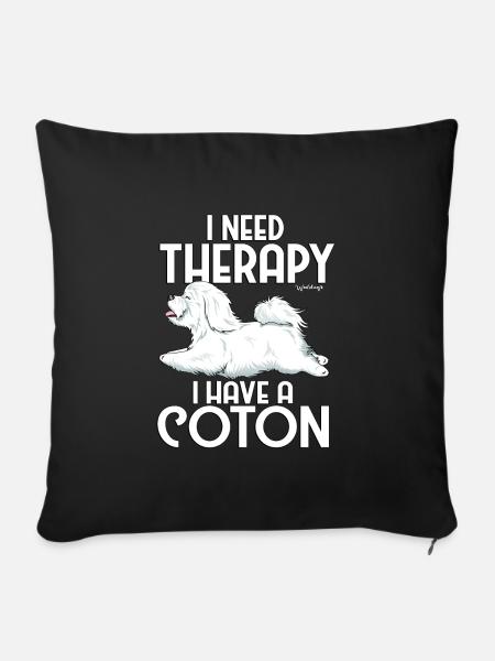 Coton De Tuléar Thérapie02 - Housse de coussin décorative 45 x 45 cm - noir