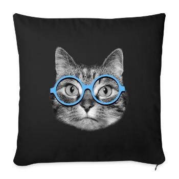 Cat wearing blue eyeglasses - Sofa pillowcase 17,3'' x 17,3'' (45 x 45 cm) - black - Front
