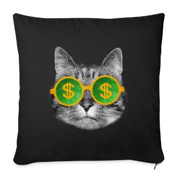 Rich money cat with dollar sign glasses - Sofa pillowcase 17,3'' x 17,3'' (45 x 45 cm) - black - Front