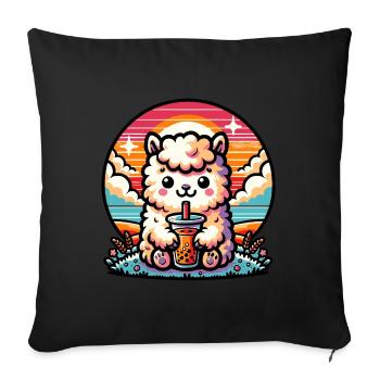 Bubble Tea Alpaga Boba Tea Kawaii Cadeau - Housse de coussin décorative 45 x 45 cm - noir - Devant