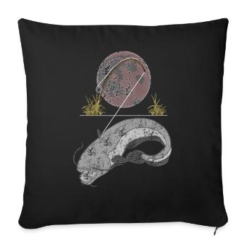Waller - Wels Angeln bei Vollmond - Sofakissenbezug 45 x 45 cm - Schwarz - Vorne