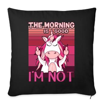 La licorne maléfique montre le majeur. Grouch du matin - Housse de coussin décorative 45 x 45 cm - noir - Devant