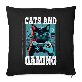 Cats and Gaming Cat Kitten Controller Gaming - Sofa pillowcase 17,3'' x 17,3'' (45 x 45 cm) - black - Front