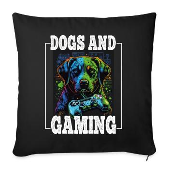 Chiens et jeux Hunde Gamer Controller Zocken - Housse de coussin décorative 45 x 45 cm - noir - Devant