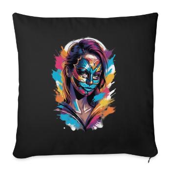 Colourfully veiled: The mask wearer - Sofa pillowcase 17,3'' x 17,3'' (45 x 45 cm) - black - Front