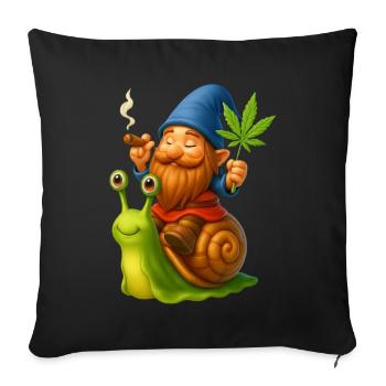 Cooler Zwerg kiffend auf Schnecke - Cannabis -Weed - Sofakissenbezug 45 x 45 cm - Schwarz - Vorne