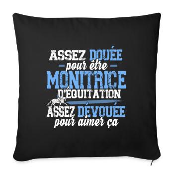 Monitrice d'équitation Métier Cheval Equestre - Housse de coussin décorative 45 x 45 cm - noir - Devant