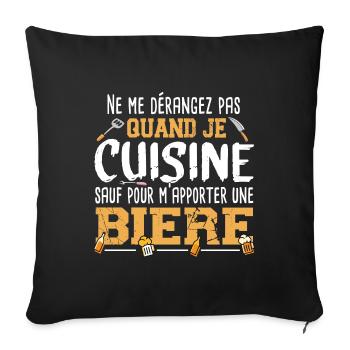 Cuisine Bière Alcool Apéro Cadeau Humour Cuisinier - Housse de coussin décorative 45 x 45 cm - noir - Devant