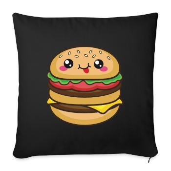 Cute Burger Big Smile Kawaii - Sofa pillowcase 17,3'' x 17,3'' (45 x 45 cm) - black - Front