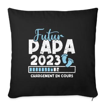 Futur papa 2023 chargement en cours - Housse de coussin décorative 45 x 45 cm - noir - Devant